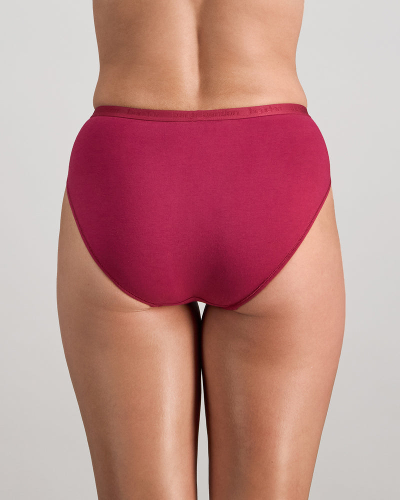Model wears Body Cotton High Cut Brief in BEAUJOLAIS. On body back view