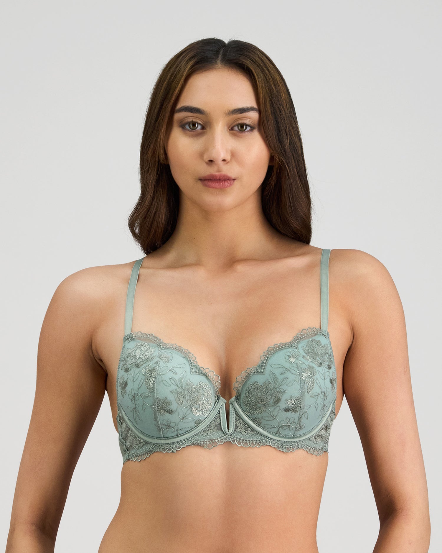 Romilly Push Up Bra in ICEBERG GREEN. Flat lay back view
