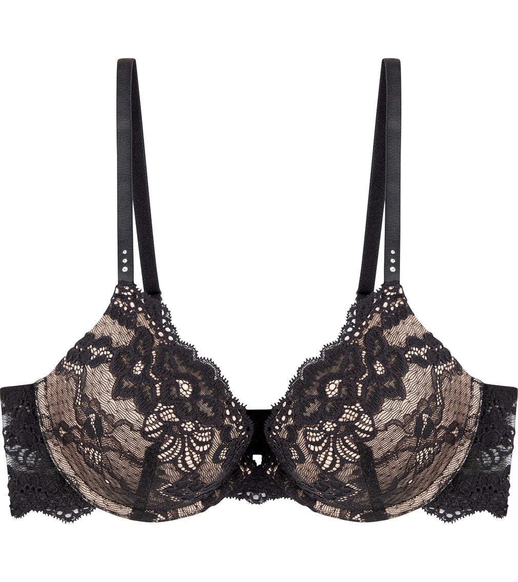 My Fit Lace Push Up Bra in BLACK. Flat lay front view