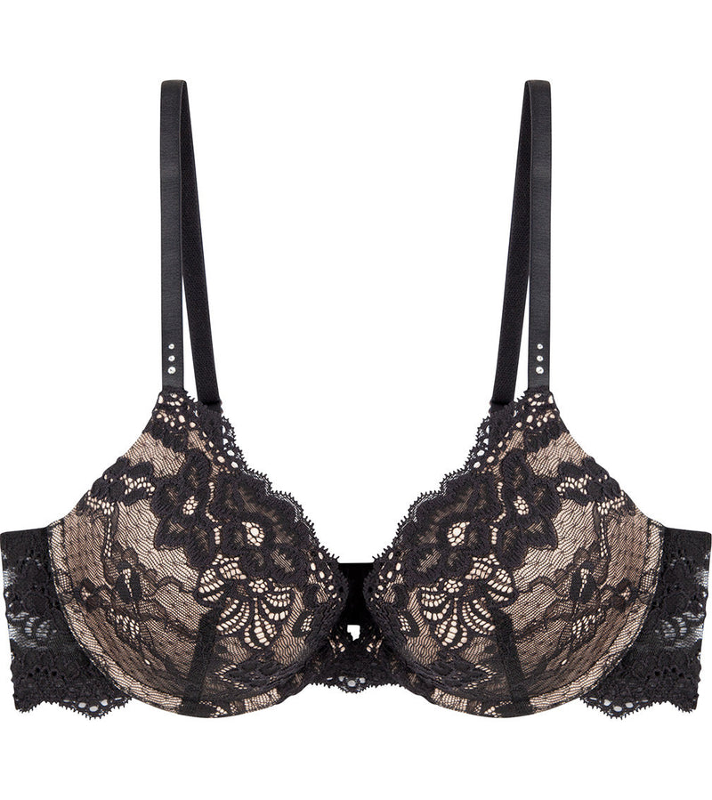 My Fit Lace Push Up Bra in BLACK. Flat lay front view