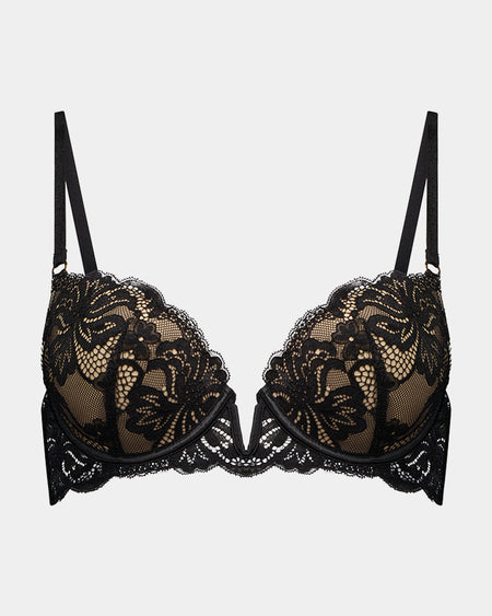 Skylar Push Up Bra in BLACK. Flat lay front view
