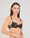 Model wears Scarlet Lover Underwire Bra in BLACK. On body side view