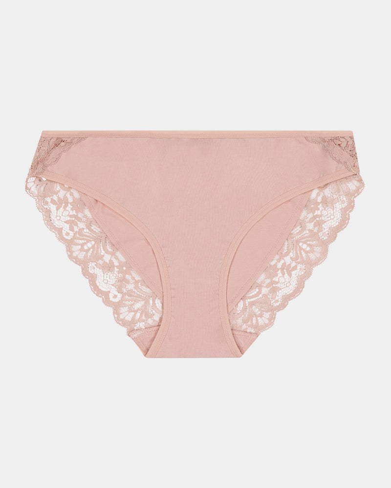 Cotton And Lace Bikini in LATTE. Flat lay front view