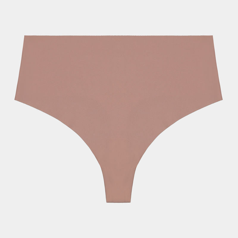 No Show Thong in MOCHA. Flat lay front view