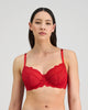 Model wears Laura Underwire Bra in SALSA. On body front view