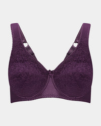 Charlotte Underwire Bra in PLUM PERFECT. Flat lay front view
