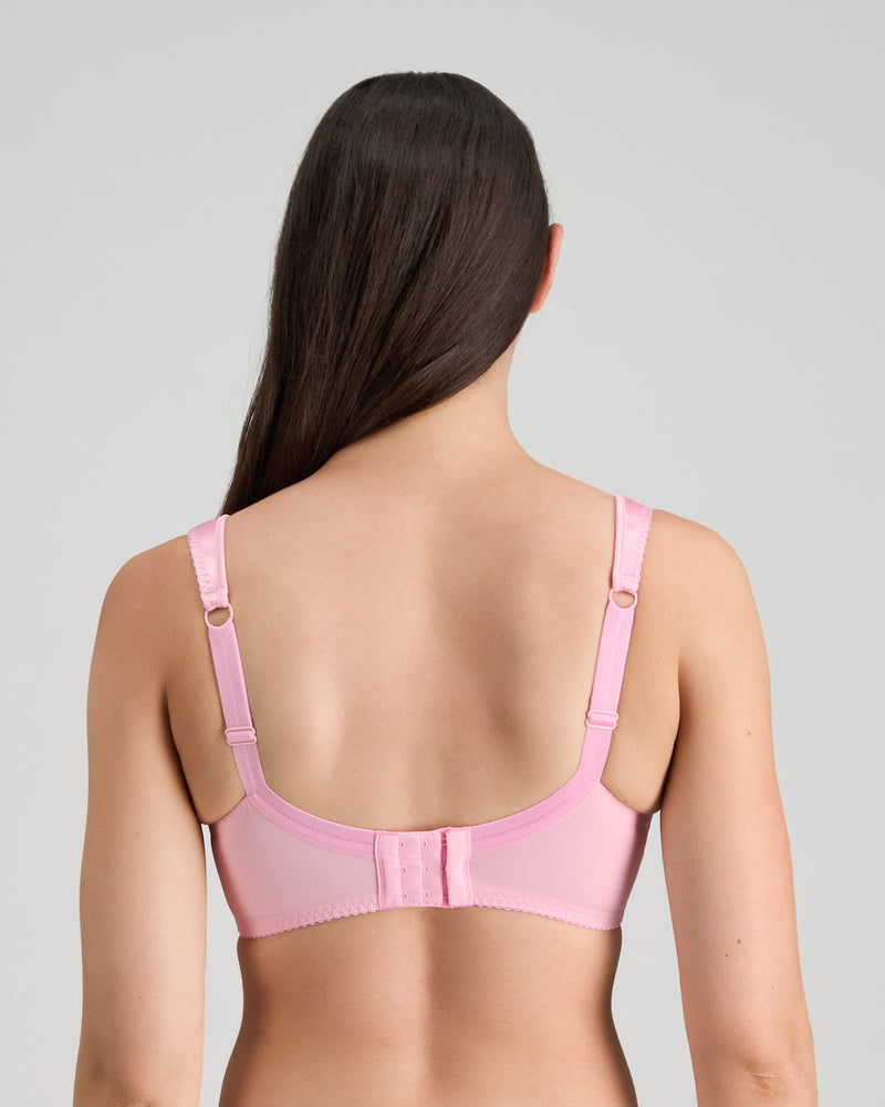 Model wears Charlotte Underwire Bra in FAIRY TALE. On body back view