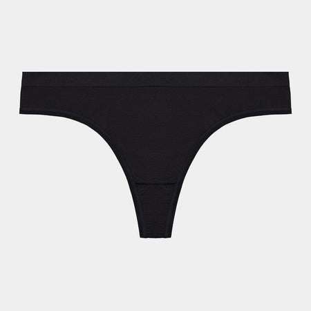 Seamless Thong in BLACK. Flat lay front view