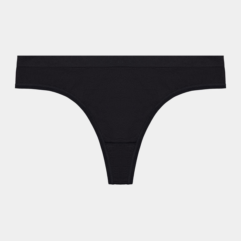 Seamless Thong in BLACK. Flat lay front view
