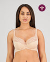 Model wears Laurel Underwire Bra in LATTE. On body front view