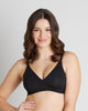 Model wears Comfit Collection Wire Free Bra in BLACK. On body front view