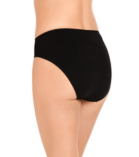 Model wears Freestyle High Cut Brief in BLACK. On body back view