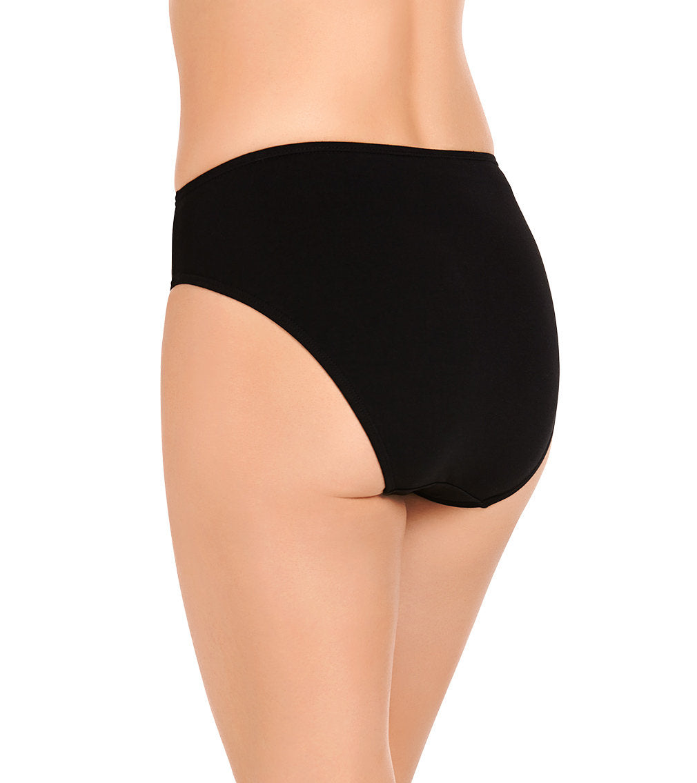 Model wears Freestyle High Cut Brief in BLACK. On body back view