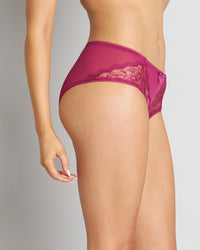 Model wears Giuliana Brazilian in RASPBERRY RADIANCE/PEACOAT. On body side view