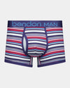 Bold Stripe Mens Trunk in PEACOAT/SALSA STRIPE. Flat lay front view