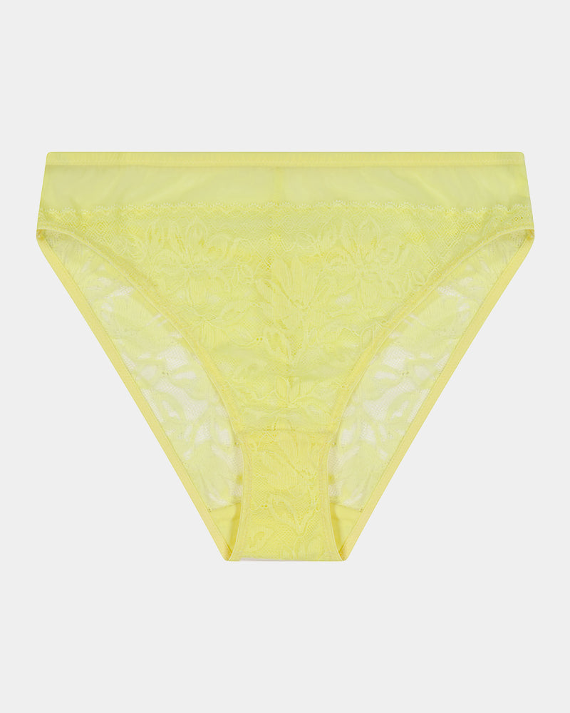 Elevate High Cut Brief in LEMON MERINGUE. Flat lay front view