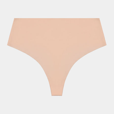 No Show Thong in LATTE. Flat lay front view