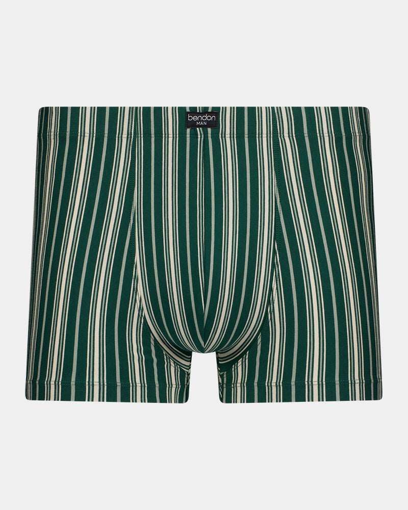 Cotton Stretch Mens Trunk in RAIN FOREST STRIPE. Flat lay front view