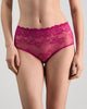 Model wears All Lacey Full Brief in FANTASY FUCHSIA. On body front view