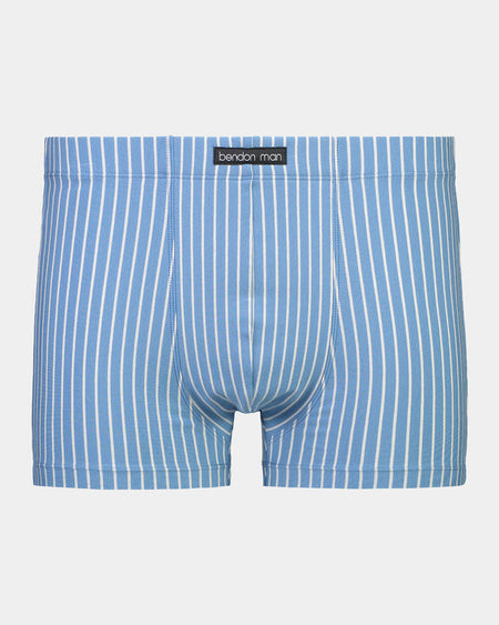 Cotton Stretch Mens Trunk in COPEN BLUE/GREY. Flat lay front view