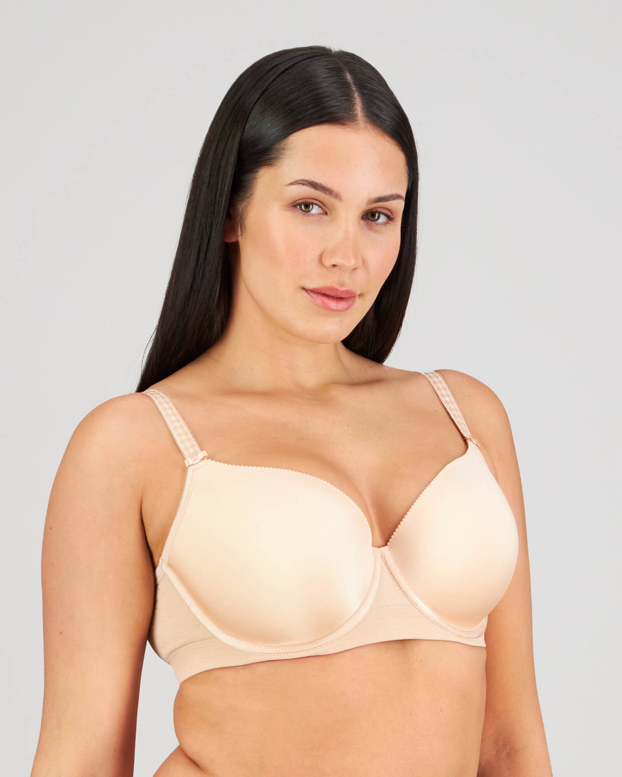 Model wears Bendon Body Contour Bra in LATTE. On body side view