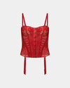 Lace Me Up Corset in JESTER RED. Flat lay front view