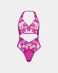 Heritage Bloom Bodysuit in FANTASY FUCHSIA. Flat lay front view