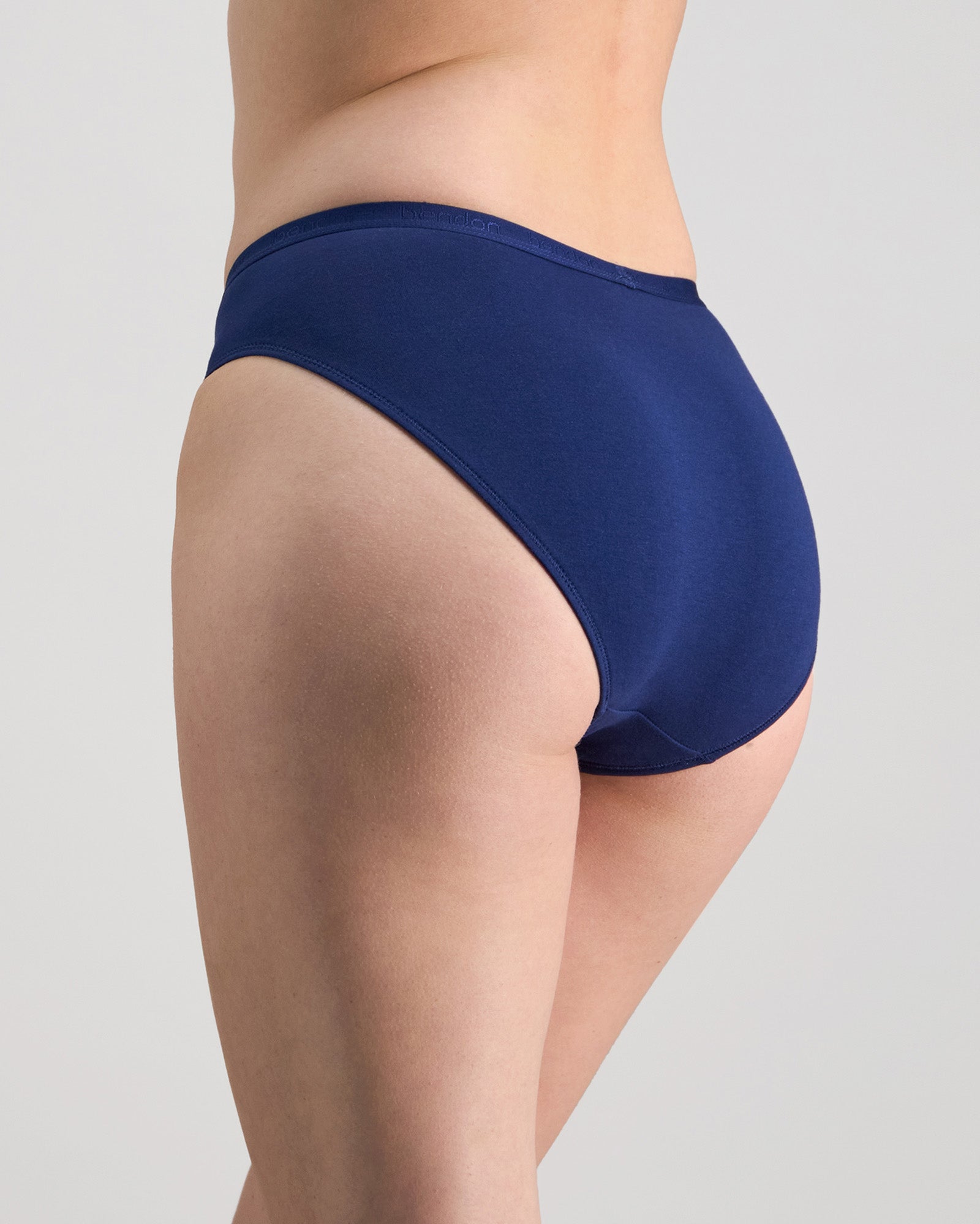 Body Cotton High Cut Brief in Medieval Blue. Flat lay back view
