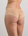 Model wears My Fit Lace Brazilian in FRAPPE. On body side view