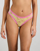 Model wears Leo Bikini in LEMON/FUCHSIA PINK. On body front view