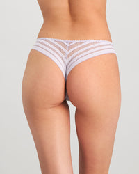 Model wears Morning Lola Thong in THISTLE. On body back view