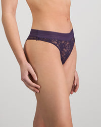 Model wears Jessie Thong in PURPLE VELVET. On body side view