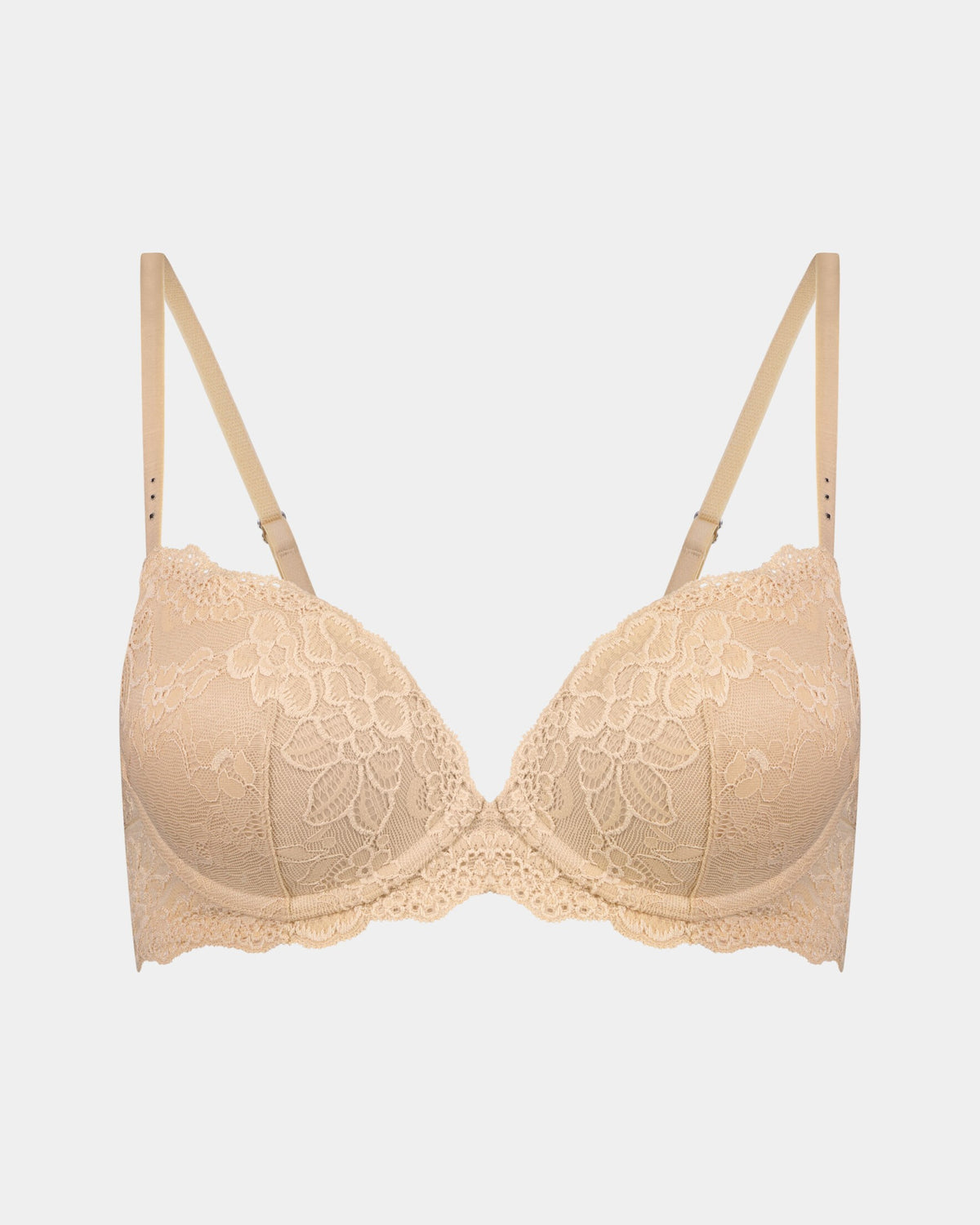 My Fit Lace Push Up Bra in FRAPPE. Flat lay front view