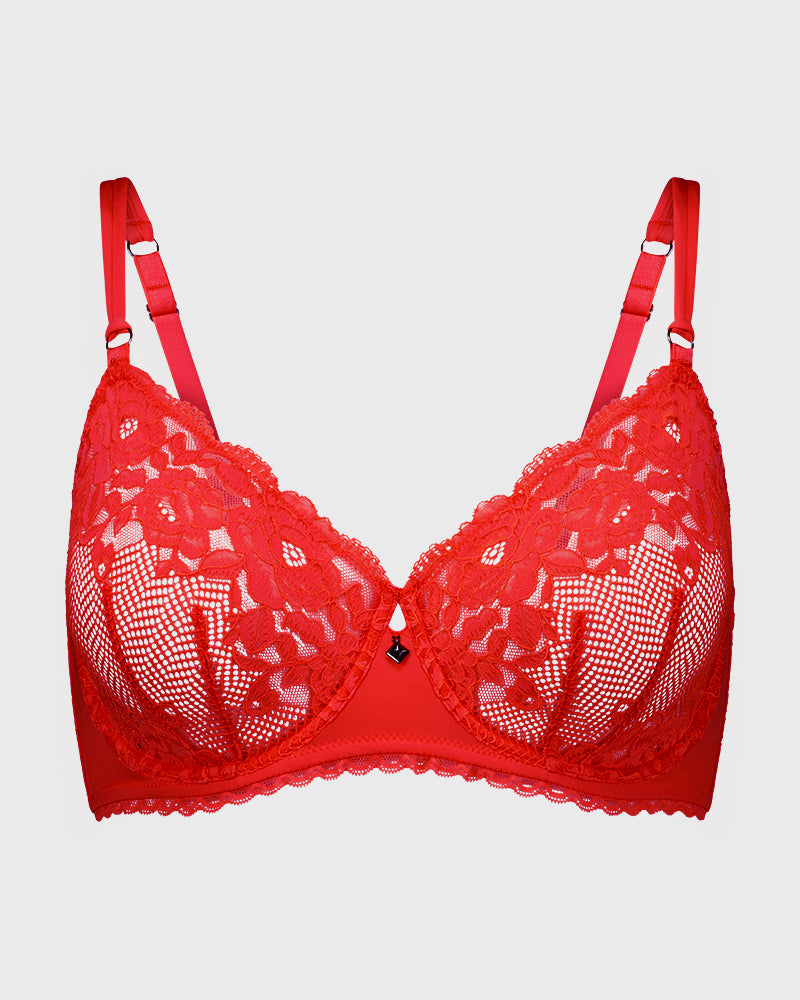 Delightfully So Underwire Bra in SALSA. Flat lay front view