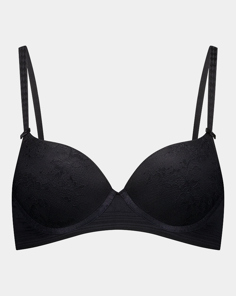 Bendon Body Lace Contour Bra in BLACK. Flat lay front view