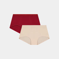 Body Cotton Full Brief Twin Pack in RHUBARB/LINEN. Flat lay front view