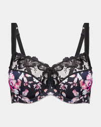Wild Violet Underwire Bra in DARK FOLKLORE PRINT. Flat lay front view