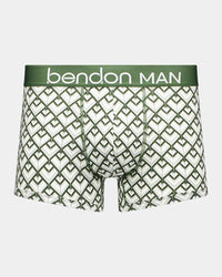 Retros Print Mens Trunk in ART DECO TILE PRINT. Flat lay front view