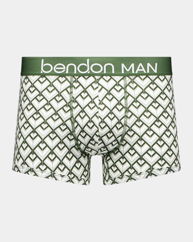 Retros Print Mens Trunk in ART DECO TILE PRINT. Flat lay front view