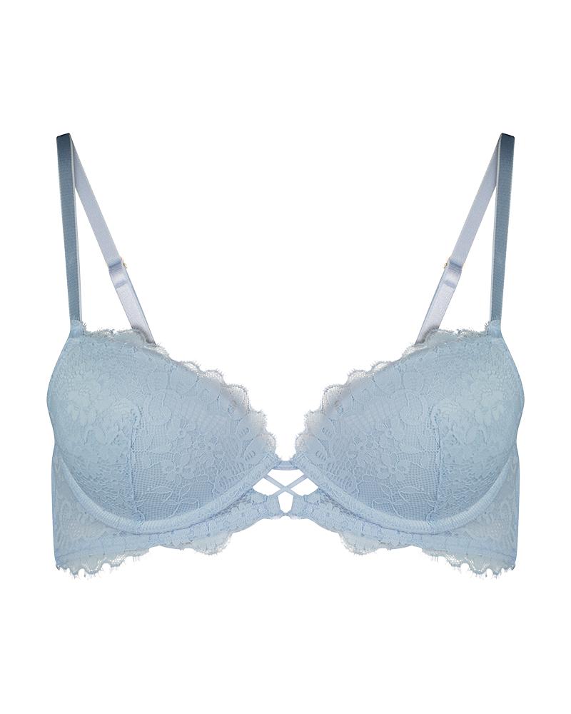 Jeanie Push Up Bra in OMPHALODES. Flat lay front view