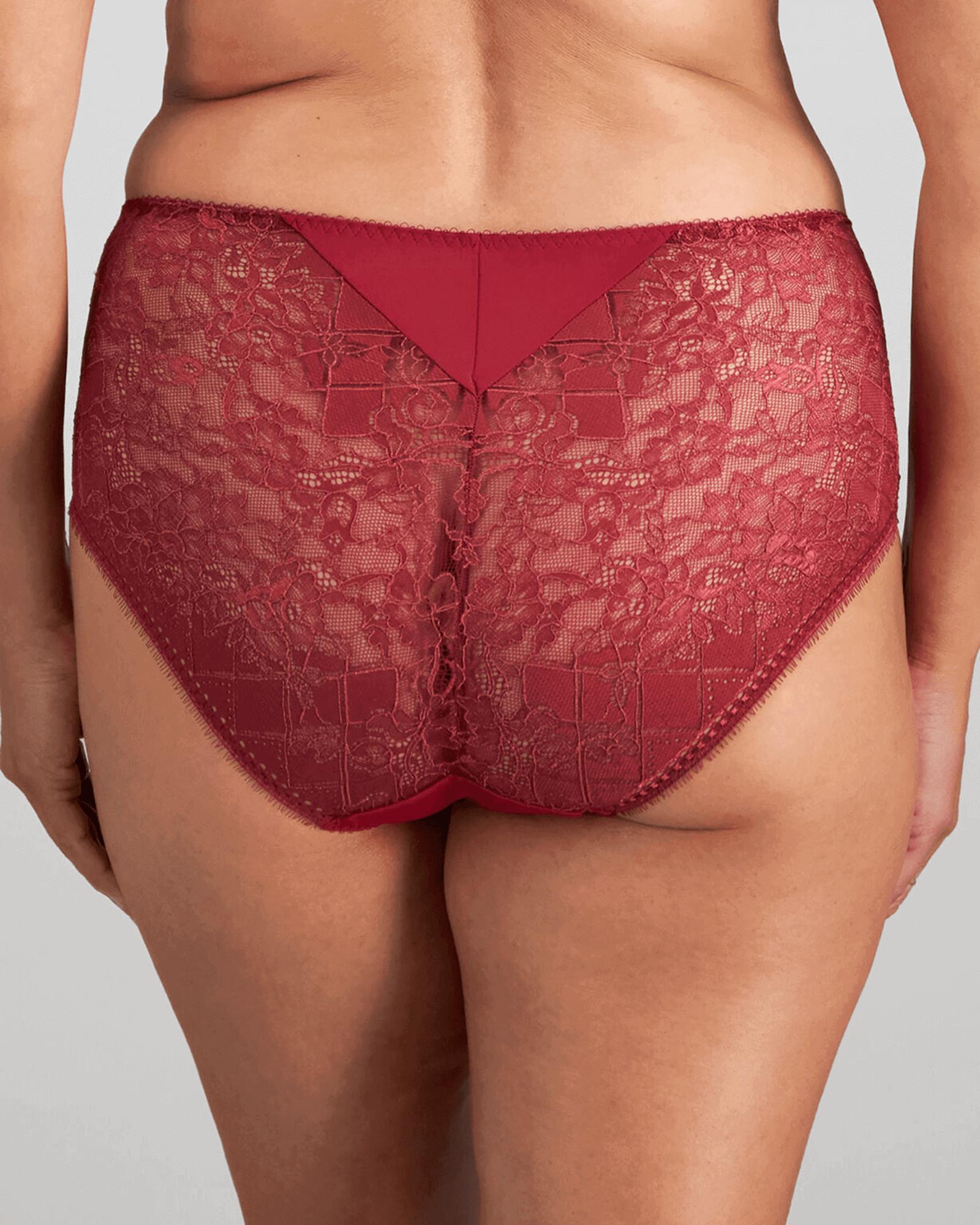 Model wears Daring Full Brief in TIBETAN RED. On body back view