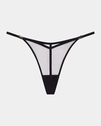 Sheer Impact Thong in BLACK. Flat lay front view