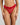 Model wears Tinsel Tease High Cut Brief in SALSA. On body front view