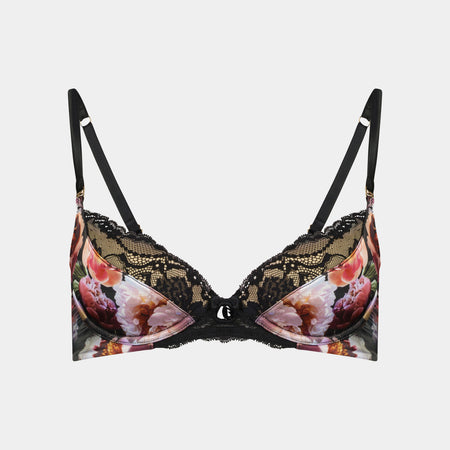 Flora Serenity Contour Bra in SERENITY PRINT/BLACK. Flat lay front view
