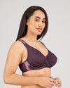 Model wears Charlotte Underwire Bra in PLUM PERFECT. On body side view