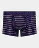 Bold Stripe Mens Trunk in PEACOAT/PLUM STRIPE. Flat lay front view