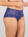 Model wears Midnight Express Full Brief in BLUE RIBBON. On body side view