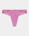 Body Lace Thong in MULBERRY. Flat lay front view