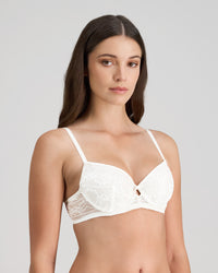 Model wears Renee Contour Bra in WHITE. On body side view