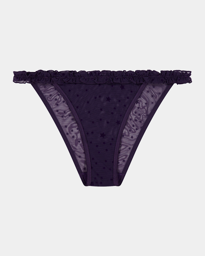 Wrapped In Stardust Tanga in PURPLE VELVET. Flat lay front view